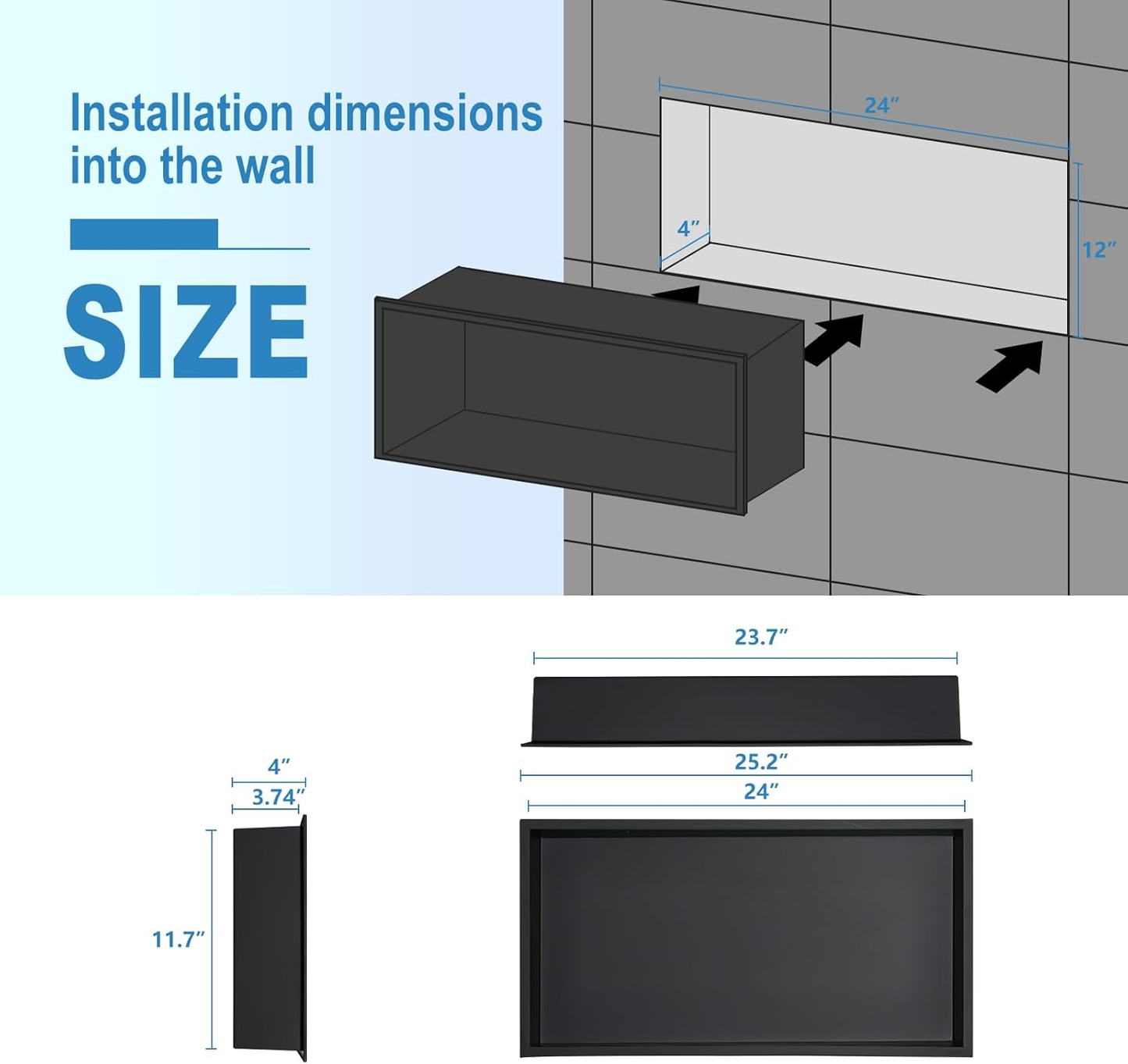 Shower Niche No Tile Needed,12 Ă24